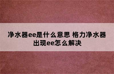 净水器ee是什么意思 格力净水器出现ee怎么解决